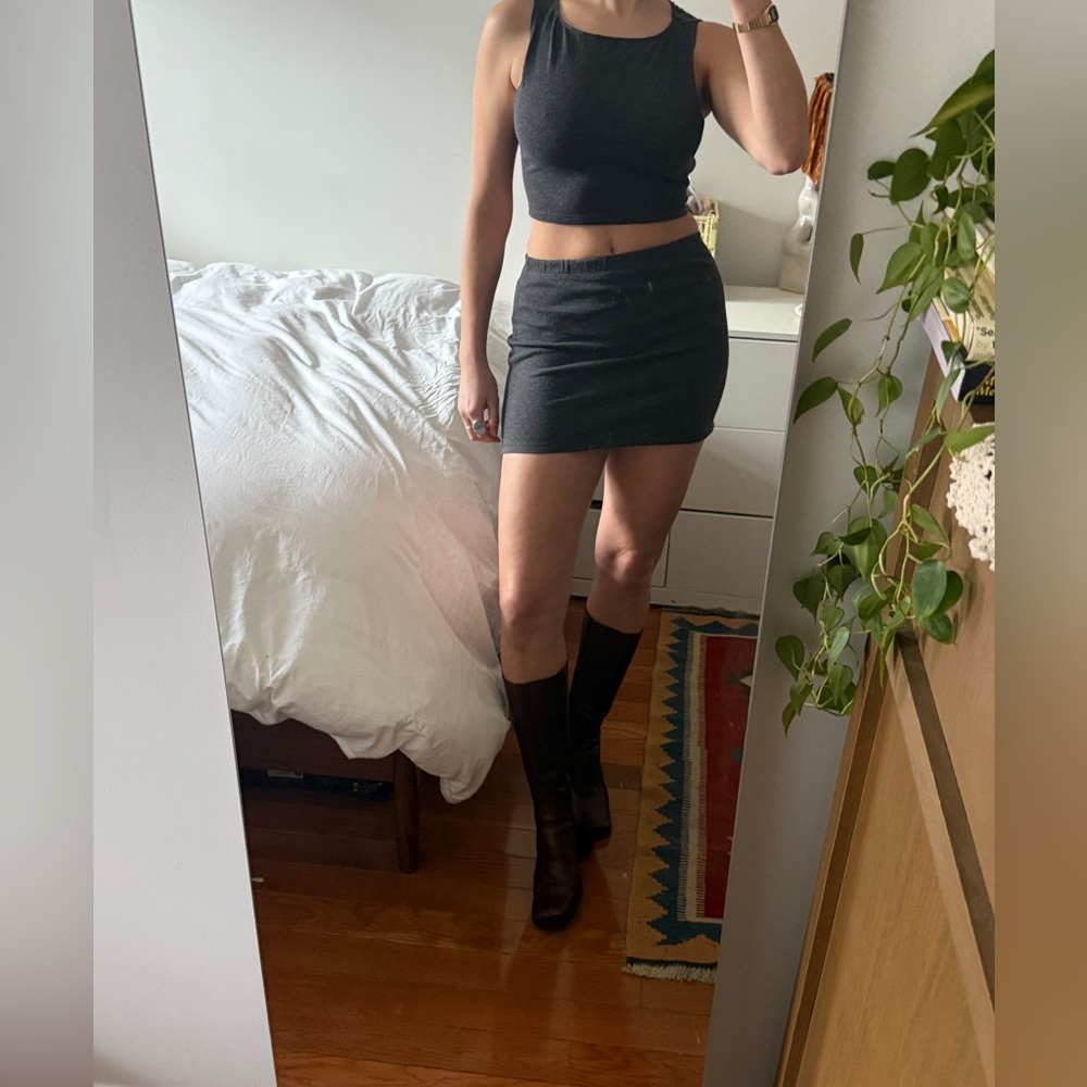Charcoal Grey Two-Piece Set | Open Back Tie Crop Top